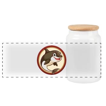 Orca Colorful Kawaii Cartoon Character Clipart Pet - Panoramic Cookie Jar with Wooden Lid - white - Front