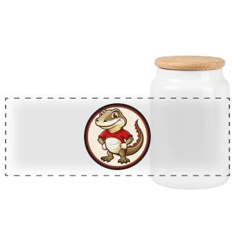 lézard coloré kawaii dessin animé personnage clipart - Boîte à biscuits avec couvercle en bois - blanc - Devant