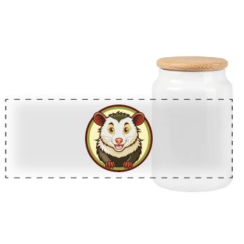 Opossum Bunte Kawaii Cartoon Figur Clipart - Panorama Keksdose mit Holzdeckel - Weiß - Vorne