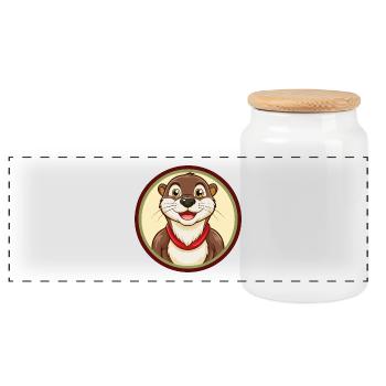 loutre coloré kawaii dessin animé personnage clipart - Boîte à biscuits avec couvercle en bois - blanc - Devant