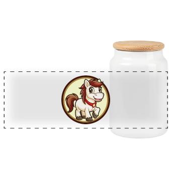 Pony Bunt Kawaii Cartoon Charakter Clipart Haustier - Panorama Keksdose mit Holzdeckel - Weiß - Vorne