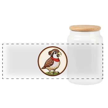 Quail Colorful Kawaii Cartoon Character Clipart - Panoramic Cookie Jar with Wooden Lid - white - Front