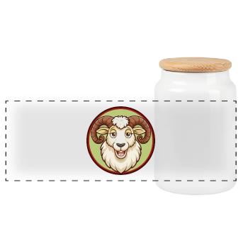 Ram Bunte Kawaii Cartoon Figur Clipart Haustier - Panorama Keksdose mit Holzdeckel - Weiß - Vorne