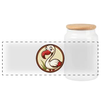 Flamingo Colorful Kawaii Cartoon Character Clipart - Panoramic Cookie Jar with Wooden Lid - white - Front