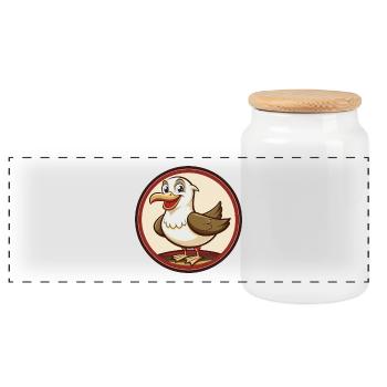 Seagull Colorful Kawaii Cartoon Character Clipart - Panoramic Cookie Jar with Wooden Lid - white - Front