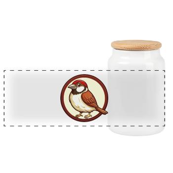Sparrow Colorful Kawaii Cartoon Character Clipart - Panoramic Cookie Jar with Wooden Lid - white - Front
