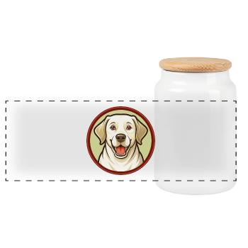 Labrador retriever chien Kawaii personnage de dessin animé - Boîte à biscuits avec couvercle en bois - blanc - Devant