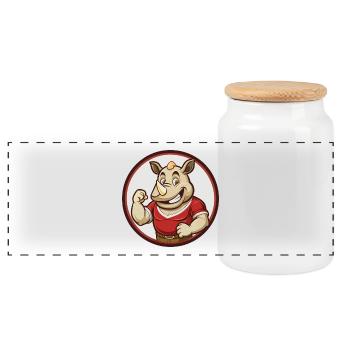 Rhino Bunte Kawaii Cartoon Figur Clipart - Panorama Keksdose mit Holzdeckel - Weiß - Vorne