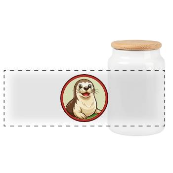 Siegel Bunte Kawaii Cartoon Figur Clipart Haustier - Panorama Keksdose mit Holzdeckel - Weiß - Vorne
