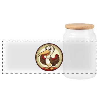 Pélican coloré Kawaii Dessin animé Clipart - Boîte à biscuits avec couvercle en bois - blanc - Devant