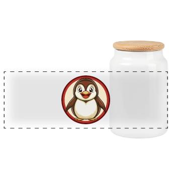 Penguin Colorful Kawaii Cartoon Character Clipart - Panoramic Cookie Jar with Wooden Lid - white - Front