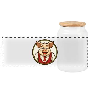 Pig Colorful Kawaii Cartoon Character Clipart Pet - Panoramic Cookie Jar with Wooden Lid - white - Front