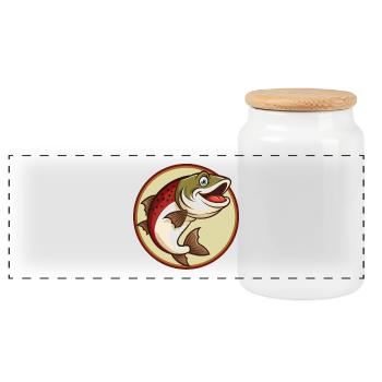 Saumon coloré Kawaii Dessin animé Personnage Clipart - Boîte à biscuits avec couvercle en bois - blanc - Devant
