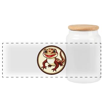 Salamander Bunte Kawaii Cartoon Figur Haustier - Panorama Keksdose mit Holzdeckel - Weiß - Vorne