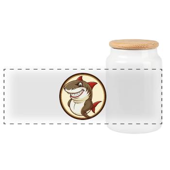 requin coloré kawaii dessin animé personnage clipart - Boîte à biscuits avec couvercle en bois - blanc - Devant