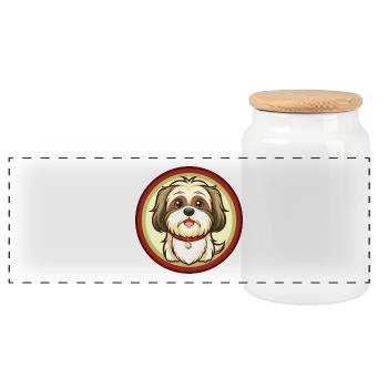 Shih Tzu Dog Colorful Kawaii Cartoon Character Pet - Panoramic Cookie Jar with Wooden Lid - white - Front