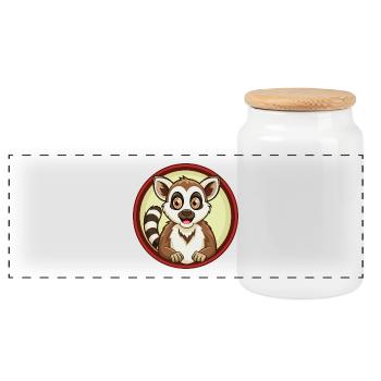 Lemur Colorful Kawaii Cartoon Character Clipart - Panoramic Cookie Jar with Wooden Lid - white - Front