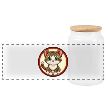 Kitten Colorful Kawaii Cartoon Character Clipart - Panoramic Cookie Jar with Wooden Lid - white - Front