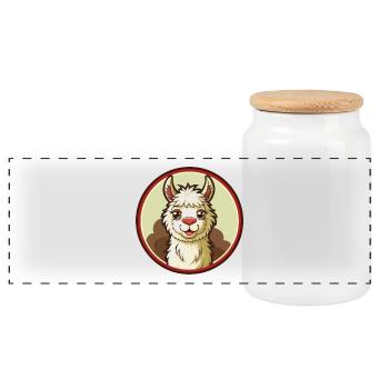 Llama Colorful Kawaii Cartoon Character Clipart - Panoramic Cookie Jar with Wooden Lid - white - Front