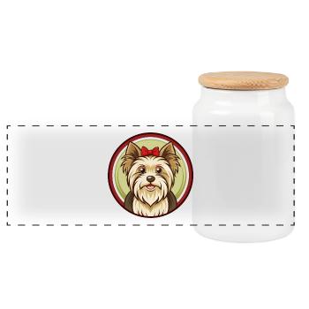 Yorkshire Terrier Dog Kawaii Cartoon Character Pet - Panoramic Cookie Jar with Wooden Lid - white - Front