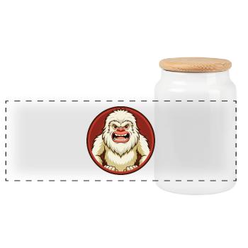 Yeti Colorful Kawaii Cartoon Character Clipart Pet - Panoramic Cookie Jar with Wooden Lid - white - Front