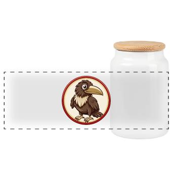 Raven Colorful Kawaii Cartoon Character Clipart - Panoramic Cookie Jar with Wooden Lid - white - Front