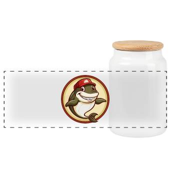 Whale Colorful Kawaii Cartoon Character Clipart - Panoramic Cookie Jar with Wooden Lid - white - Front