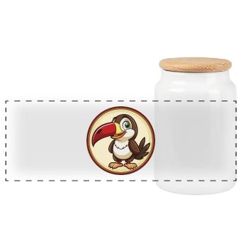 Toucan Colorful Kawaii Cartoon Character Clipart - Panoramic Cookie Jar with Wooden Lid - white - Front