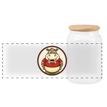 Hippo Colorful Kawaii Cartoon Character Clipart - Panoramic Cookie Jar with Wooden Lid - white - Front