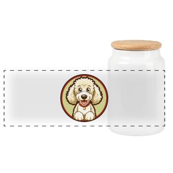 Pudel Hund Bunt Kawaii Cartoon Figur Haustier - Panorama Keksdose mit Holzdeckel - Weiß - Vorne