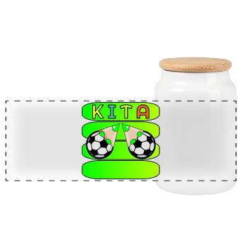 KITA FUßBALL NAMENSSCHILD - Panorama Keksdose mit Holzdeckel - Weiß - Vorne