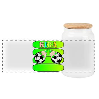 KINDERGARTENKINDER NAMENSSCHILD KIGA FUßBALL - Panorama Keksdose mit Holzdeckel - Weiß - Vorne