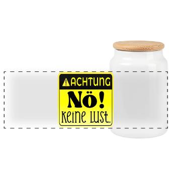 ACHTUNG - KEINE LUST NÖ - Panorama Keksdose mit Holzdeckel - Weiß - Vorne