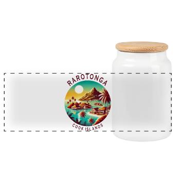 Voyage dans le Pacifique aux îles Cook à Parotonga - Boîte à biscuits avec couvercle en bois - blanc - Devant