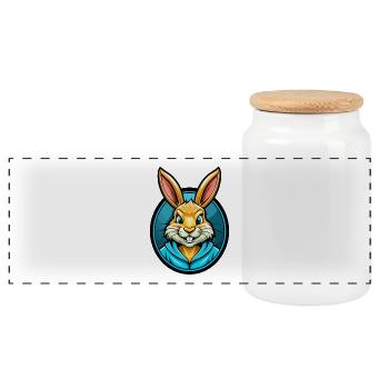 Rabbit Colorful Kawaii Cartoon Character Clipart - Panoramic Cookie Jar with Wooden Lid - white - Front