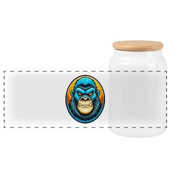 Gorille coloré Kawaii Dessin animé Personnage Clipart - Boîte à biscuits avec couvercle en bois - blanc - Devant