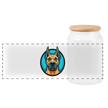 Great Dane Dog Colorful Kawaii Cartoon Character - Panoramic Cookie Jar with Wooden Lid - white - Front