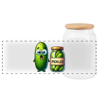 Cucumber's Pickle Predicament: Shocked and Jarred! - Panoramic Cookie Jar with Wooden Lid - white - Front