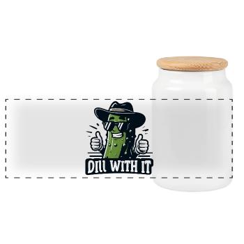 Coole Dillgurke Wortspiel "Dill dazu" lustige Gurke - Panorama Keksdose mit Holzdeckel - Weiß - Vorne