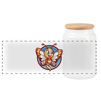 papillon drôle Kawaii dessin animé Clipart animal de compagnie - Boîte à biscuits avec couvercle en bois - blanc - Devant