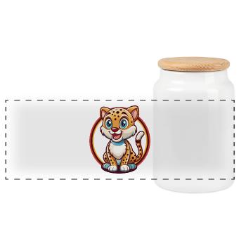 Gepard Lustige Kawaii Cartoon Clipart Tier Haustier - Panorama Keksdose mit Holzdeckel - Weiß - Vorne