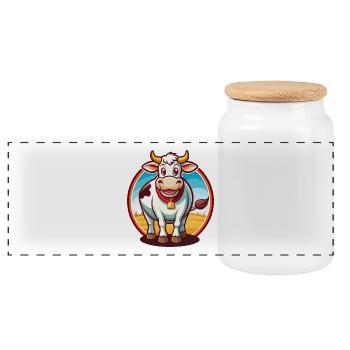 Kuh Niedlich Lustig Kawaii Cartoon Clipart Tier Haustier - Panorama Keksdose mit Holzdeckel - Weiß - Vorne