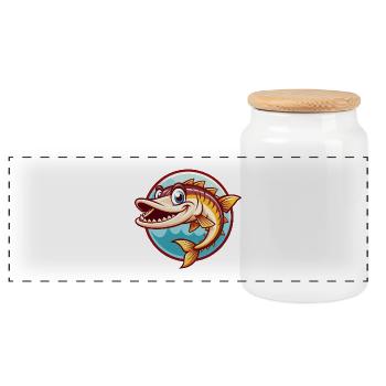 Barracuda drôle Kawaii dessin animé Clipart Animal Animal de compagnie - Boîte à biscuits avec couvercle en bois - blanc - Devant