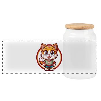 Katze Niedlich Lustig Kawaii Cartoon Clipart Tier Haustier - Panorama Keksdose mit Holzdeckel - Weiß - Vorne