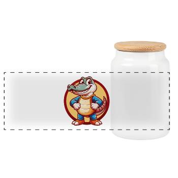 Alligator Lustig Kawaii Cartoon Clipart Tier Haustier - Panorama Keksdose mit Holzdeckel - Weiß - Vorne