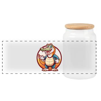 Crocodile Drôle Kawaii Dessin animé Clipart Animal de compagnie - Boîte à biscuits avec couvercle en bois - blanc - Devant