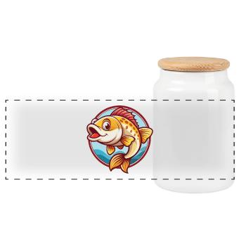 Fish Cute Funny Kawaii Cartoon Clipart Animal Pet - Panoramic Cookie Jar with Wooden Lid - white - Front