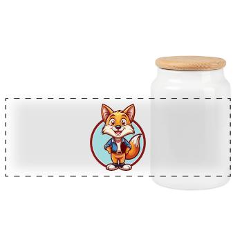 renard mignon drôle kawaii dessin animé clipart animal de compagnie - Boîte à biscuits avec couvercle en bois - blanc - Devant