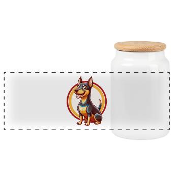 German Pinscher Dog Funny Kawaii Cartoon Animal - Panoramic Cookie Jar with Wooden Lid - white - Front