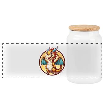 Drache Lustig Kawaii Cartoon Clipart Tier Haustier - Panorama Keksdose mit Holzdeckel - Weiß - Vorne
